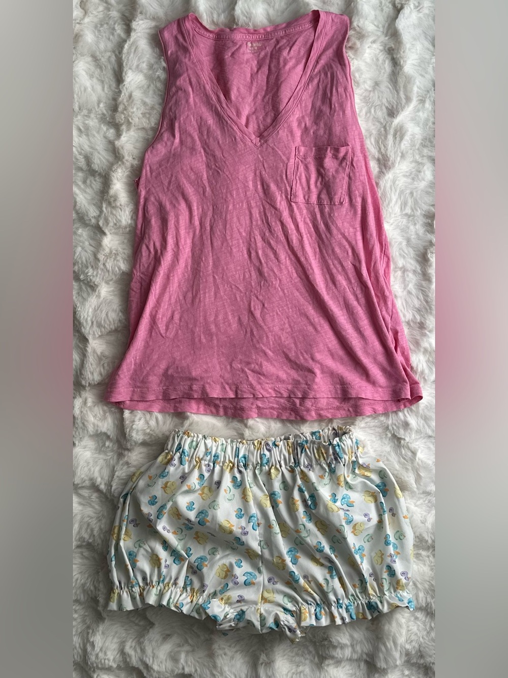 Women's Duck PJ Set- Pink V-Neck Sleep Tank & Duck Printed Shorts Set